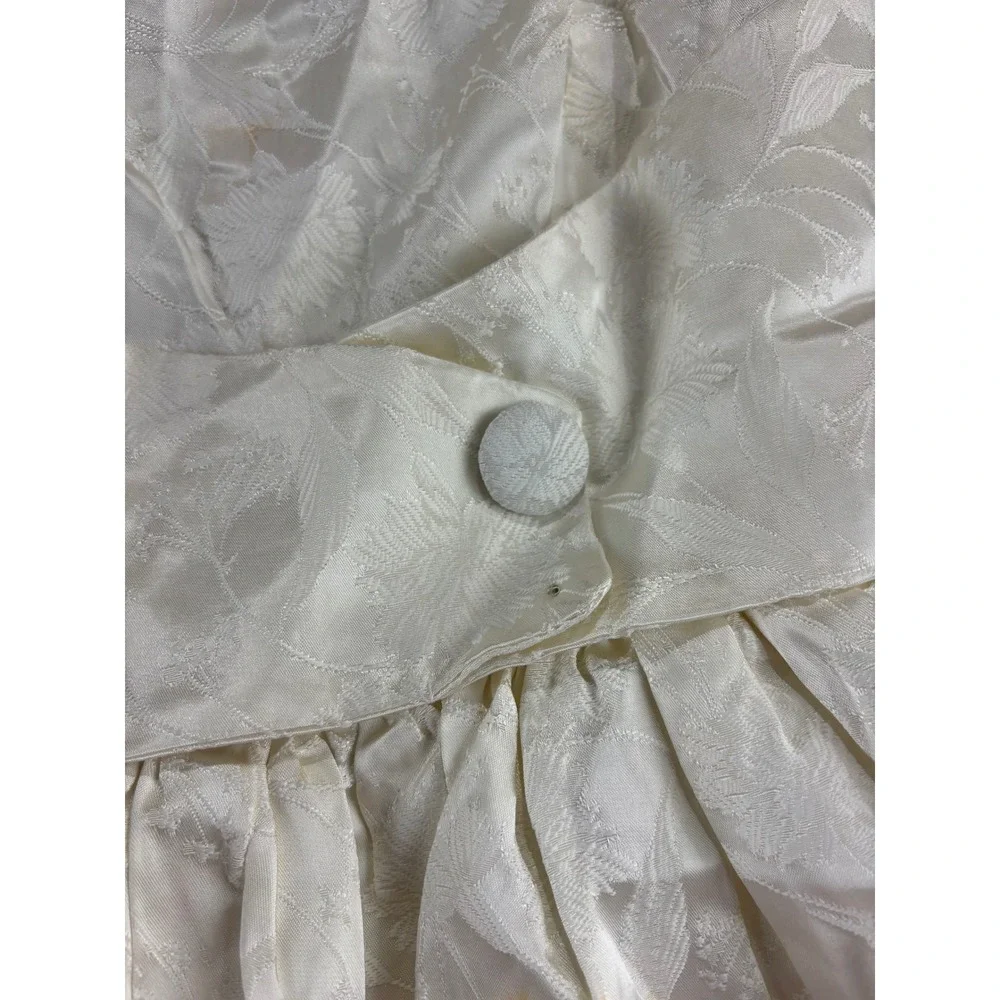 VTG Handmade Cream Jacquard Floral Cummerbund Mini Dress XS? Wedding Chic Preppy